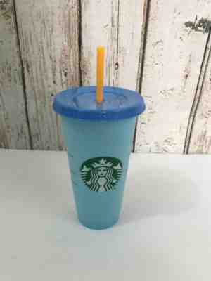 NEW Starbucks Color Changing Reusable Cold Cup Tumbler 24oz Venti Sky Dark Blue - Sold on eBay Jun, 8th 2019 for $19.99