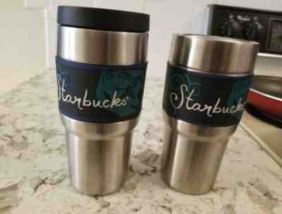 Vintage Starbucks Set of Two Mermaid  Stainless Steel Tumblers. One Lid - Sold on eBay Jun, 8th 2019 for $29.99