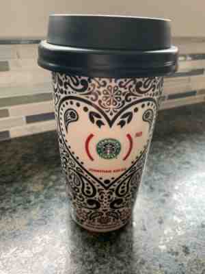 Starbucks Coffee 2010 Johnathan Adler Red Heart Paisley Ceramic Travel Tumbler - Sold on eBay Jun, 8th 2019 for $15.00