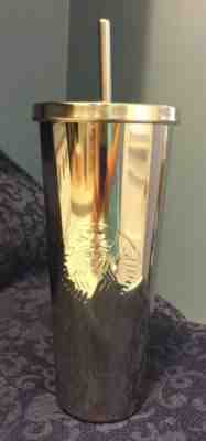 Starbucks Cold Cup Silver Stainless Steel Metal Tumbler 24 oz -Metal Straw - Sold on eBay Jun, 8th 2019 for $19.99