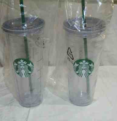 Lot of 2 New Starbucks Logo clear  Reusable Cold Cup Tumbler 24 oz, with lid  - Sold on eBay Jun, 7th 2019 for $17.00
