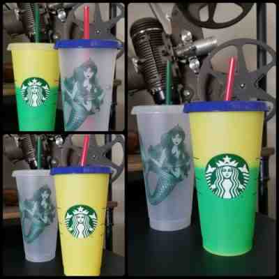 Starbucks Reusable Cold Cup LOT COLOR CHANGING Mermaid Siren Citron Emerald 24oz - Sold on eBay Jun, 7th 2019 for $32.99