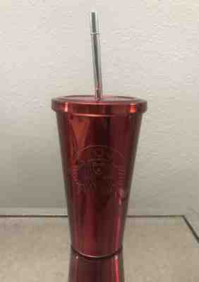 Starbucks Stainless Steel Red Cold Cup Tumbler W/ Metal Straw 16 Oz Straw, 2014 - Sold on eBay Jun, 7th 2019 for $19.79