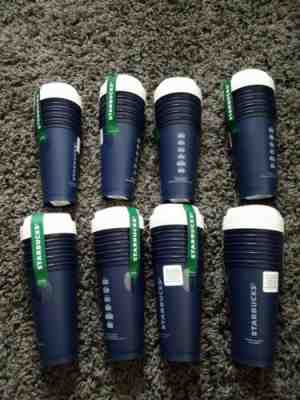 8 STARBUCKS Reusable 16 OZ Plastic Travel To Go Coffee Cups sets of NAVY BLUE - Sold on eBay Jun, 7th 2019 for $59.99