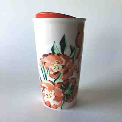 Starbucks Ceramic Tumbler Travel Mug Red Flowers 10 oz Collection 2015 w/lid - Sold on eBay Jun, 7th 2019 for $24.00