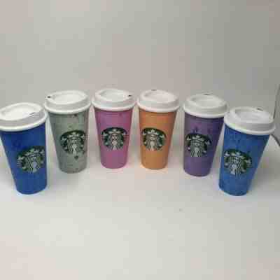 NEW Starbucks Summer 2019 Reusable Hot Cup Collection Set of 6 Cups 16oz w/ Lids - Sold on eBay Jun, 7th 2019 for $25.99