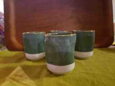 2008 Set 4 Starbucks Coffee No Handle Indented Ceramic Mug Green White Unused - Sold on eBay Jun, 7th 2019 for $35.00