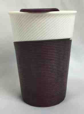 STARBUCKS Coffee Travel Mug 8 oz Brown Rubber Grip White Ceramic Cup With Lid - Sold on eBay Jun, 7th 2019 for $24.95