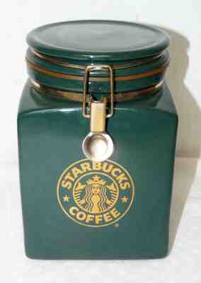 Excellent 8” Starbucks Mermaid Logo Square Green Coffee BeeHouse Canister   - Sold on eBay Jun, 7th 2019 for $19.99