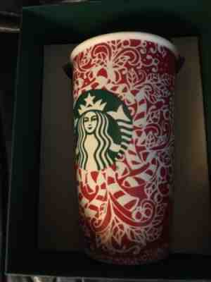 Starbucks Christmas  Ceramic Travel Cup 12 Oz. Candy Cane 2016! NWT! - Sold on eBay Jun, 6th 2019 for $15.00