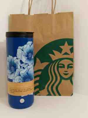 Starbucks 2019 Summer Stainless Steel Insulated Blue Floral 16 oz Tumbler Cup - Sold on eBay Jun, 6th 2019 for $29.00