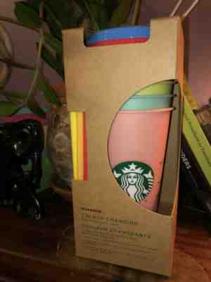 Starbucks Color-Changing Reusable Cold Cup Collection Pack of 5 Lids/Straws 24oz - Sold on eBay Jun, 5th 2019 for $74.00