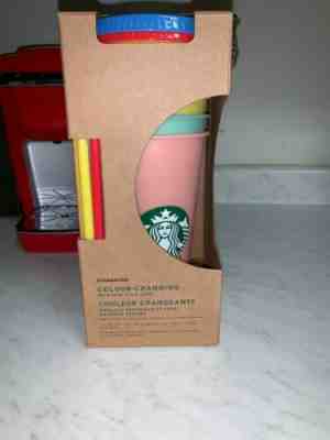 Starbucks color changing cold cups 5 pack with lids and straws 24oz - Sold on eBay Jun, 5th 2019 for $58.00