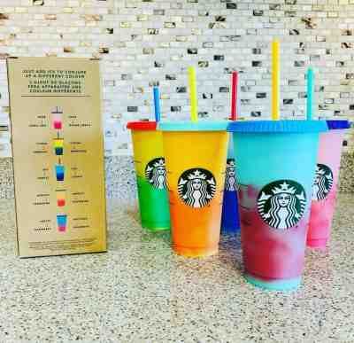 New Starbucks Color changing plastic reusable cup. Never used. 3 colors left  - Sold on eBay Jun, 5th 2019 for $30.00