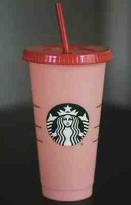 Single Starbucks Reusable COLOR CHANGING 1 Cold Cup 24oz-  Rose- Coral Red - Sold on eBay Jun, 4th 2019 for $19.99