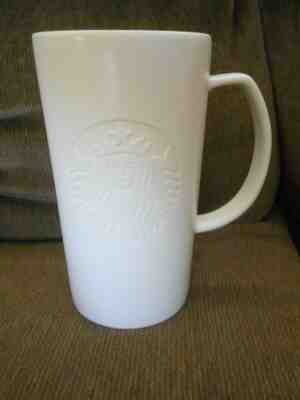 STARBUCKS 2015 Coffee Mug, Tall Cup MERMAID Logo White Matte 16 oz "G" on Handle - Sold on eBay Jun, 4th 2019 for $16.00