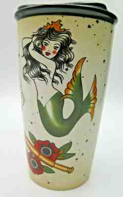 Rare Starbucks Ceramic Double Walled Travel Mug 2015 Tattoo Mermaid Sailor Mint  - Sold on eBay Jun, 4th 2019 for $49.90
