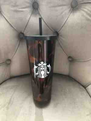 Starbucks Cold Cup Black/Brown Tortoise Shell Print Tumbler 24 OZ Matte RARE - Sold on eBay Jun, 4th 2019 for $19.50