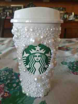 STARBUCKS PEARL RHINESTONE BLING  REUSABLE 16 OZ  GRANDE CUSTOM TUMBLER CUP NEW - Sold on eBay Jun, 4th 2019 for $32.95