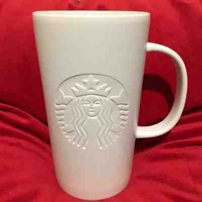 Starbucks Coffee EMBOSSED SIREN Mug - 2014 White 16 OZ Tall Latte Cup MERMAID  - Sold on eBay Jun, 4th 2019 for $25.00