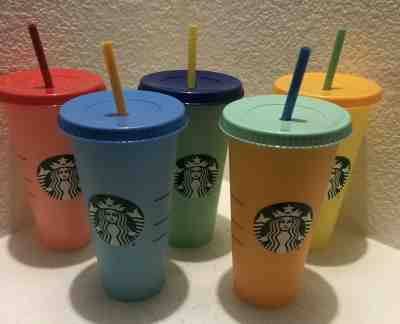 Starbucks Color Changing Cold Cups With Straws- Full Set Of 5 - Sold on eBay Jun, 3rd 2019 for $68.00