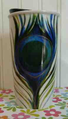 2015 STARBUCKS CERAMIC TO GO CUP PEACOCK FEATHER TRAVEL TUMBLER MINT! - Sold on eBay Jun, 3rd 2019 for $24.99