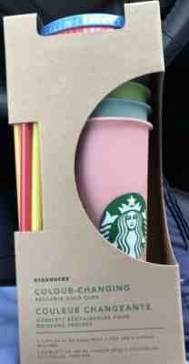 New 2019 Starbucks Color Changing Reusable Cold Cups Straws 5 Rare Sold Out - Sold on eBay Jun, 3rd 2019 for $73.00