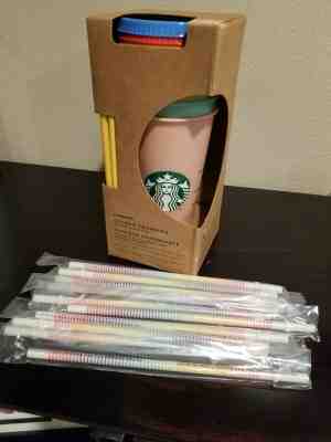 Starbucks Color Changing Reusable Cups 5 Pack Cold Cups with 10 Striped Straws!! - Sold on eBay Jun, 3rd 2019 for $59.00