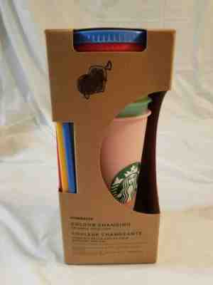 Starbucks Color Changing Reusable Cold Cup Collection Pack of 5 Lids Straws 24oz - Sold on eBay Jun, 3rd 2019 for $60.00