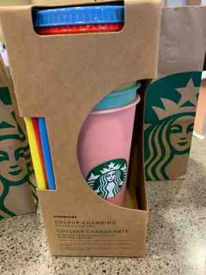 RARE Starbucks Colour-Changing Reusable Cold Cups (5 Cups/ 5 Lids/ 5 Straws) NIB - Sold on eBay Jun, 3rd 2019 for $55.00