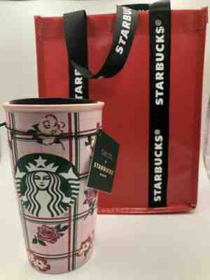 Starbucks Ban.do Bando Pink Floral Ceramic Travel Mug 12 Oz Holiday 2018 - Sold on eBay Jun, 3rd 2019 for $42.00
