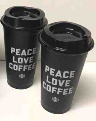 2x Starbucks Black Cup PEACE LOVE COFFEE 2018 16oz Reusable Coffee Cup W/Lid NEW - Sold on eBay Jun, 24th 2019 for $40.00