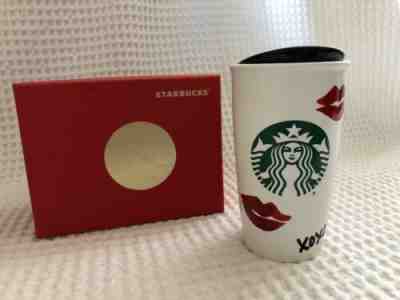 Starbucks 2015 Red Lips Hugs & Kisses XOXO Ceramic Travel Mug With Red Lid 12 oz - Sold on eBay Jun, 24th 2019 for $39.99