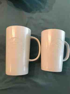 RARE 16/12 Oz Mug Set Starbucks White Embossed Siren Pair - Sold on eBay Jun, 24th 2019 for $18.00