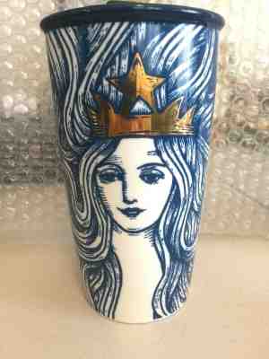 Starbucks Siren Mermaid 2016 Gold Crown 12 oz Blue Tumbler Travel Coffee Mug NEW - Sold on eBay Jun, 24th 2019 for $33.06