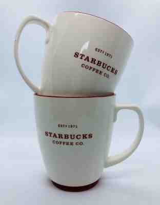 Starbucks Coffee Co Est 1971 Abbey Mug Cup Set of 2 XL 18 oz 2007 White Red  - Sold on eBay Jun, 24th 2019 for $22.00