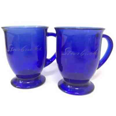 Starbucks Coffee Cups Anchor Hocking Cobalt Blue Glass Pedestal Mugs Set Of 2 - Sold on eBay Jun, 24th 2019 for $16.95