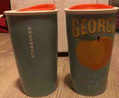 Starbucks Georgia Peach 16 oz Double Wall Ceramic Mug Tumbler ( x2) - Sold on eBay Jun, 24th 2019 for $24.99