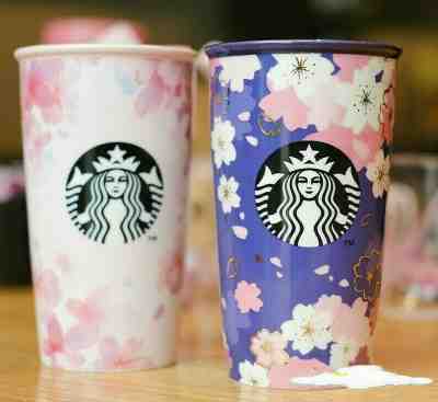 STARBUCKS China Cherry Blossom/Sakura Porcelain Coffee Cup/Tumbler with Lid 12oz - Sold on eBay Jun, 24th 2019 for $42.75