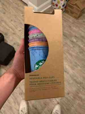 NEW Starbucks 2019 Marble Color HOT Cups- 6 Cups With 6 Lids -Reusable Cups Rare - Sold on eBay Jun, 24th 2019 for $20.00