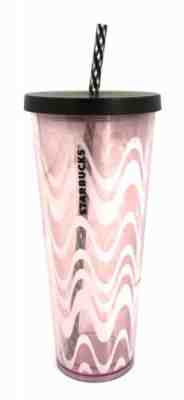 Starbucks Acrylic Pink Wavy Spring Tumbler Venti 24 fl oz Cold Cup w Straw & Lid - Sold on eBay Jun, 23rd 2019 for $38.95