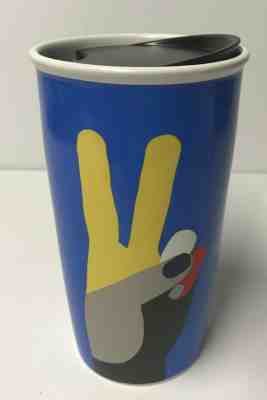 STARBUCKS PEACE HAND TUMBLER PEACE SIGN NEW BLUE CERAMIC - Sold on eBay Jun, 23rd 2019 for $15.00