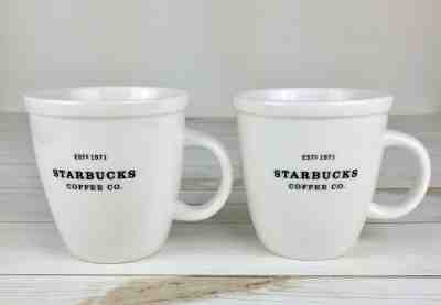 Starbucks Coffee Co Mugs Set of 2 White Black Print 20 Fluid Ounce Capacity  - Sold on eBay Jun, 23rd 2019 for $18.00