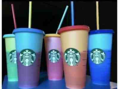 Starbucks Reusable COLOR CHANGING Cold Cup Collection Pack Of 5 Lids Straws 24oz - Sold on eBay Jun, 23rd 2019 for $80.00