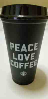 Starbucks Black Reusable Cup 16oz PEACE LOVE COFFEE 2018 W/ Lid - NEW Free Ship - Sold on eBay Jun, 23rd 2019 for $21.95