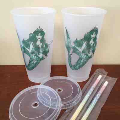 2 Starbucks Siren Mermaid Reusable Frosted Cold Cups Tumblers Venti Rainbow - Sold on eBay Jun, 23rd 2019 for $24.98