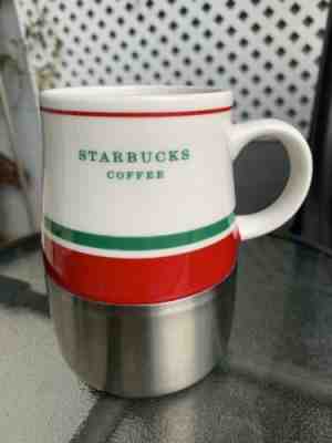STARBUCKS Travel Mug 2006 White Red Ceramic Metal Bottom Coffee Tea Cup 14 Oz  - Sold on eBay Jun, 23rd 2019 for $25.40