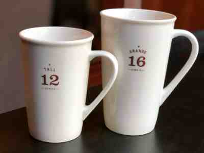 Set of 2 - 2010 Starbucks Coffee Cups/Mugs Grande 16 oz and Tall 12 oz.  - Sold on eBay Jun, 23rd 2019 for $22.00
