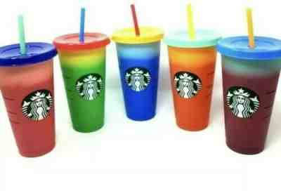 New Starbucks Color Changing Cold Cups Full Set of 5 Cups, Lids, & Straws! - Sold on eBay Jun, 23rd 2019 for $64.96
