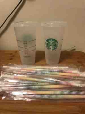 20x Starbucks Striped Rainbow Ombré Reusable Straws Lot + 2 Frosted Cold Cups - Sold on eBay Jun, 22nd 2019 for $60.00